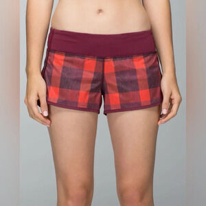 Women’s Red Plaid Lululemon Run Speed Short EUC size 4 Rare